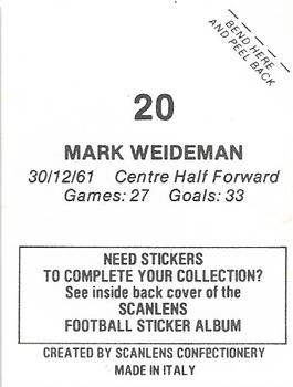 1984 Scanlens VFL Stickers #20 Mark Weideman Back